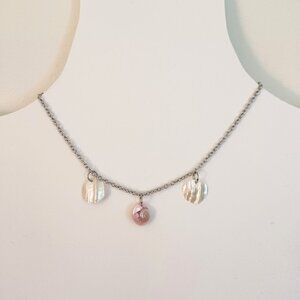 Mother of Pearl Nacre Shells on a Surgical Stainless Steel Chain Necklace